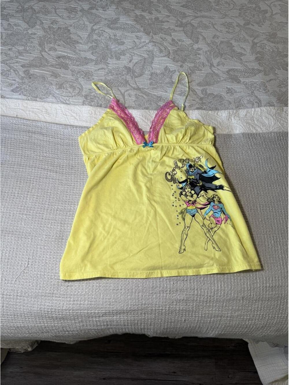y2k yellow & pink lace super girl cami / tank top